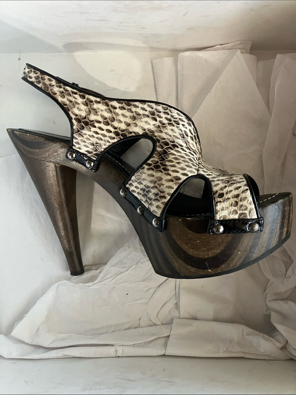 Dior Snake-Print Platform Sandals in Cream, Brown & Black